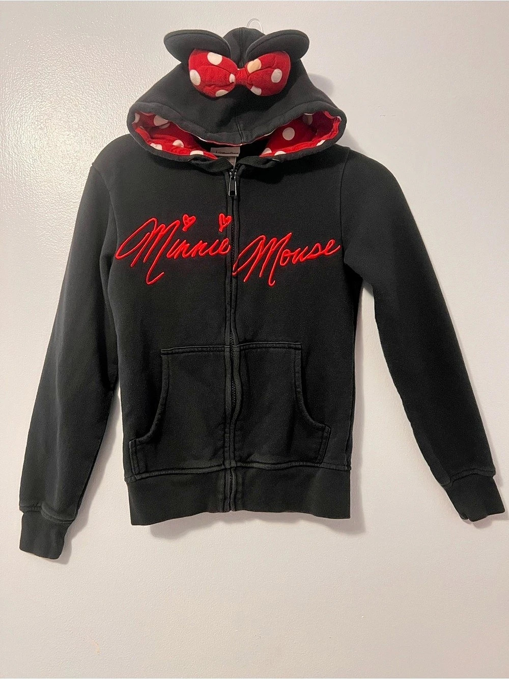 Disney Parks Minnie Mouse Ear Zip Hoodie Black & Red -Size XS